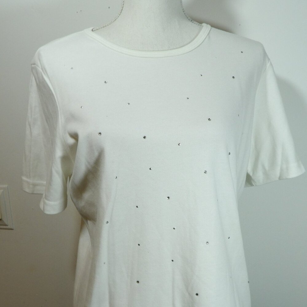 Nancy Bolen White Embellished Tee Shirt Size Large - Picture 3 of 4